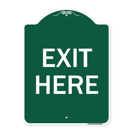 Signmission Designer Series Parking Lot Exit Here, Green & White Aluminum Sign, 24" L, 18" H, GW-1824-23424 A-DES-GW-1824-23424